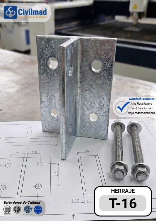 Herraje T-16 — Unión Viga-Columna Glulam